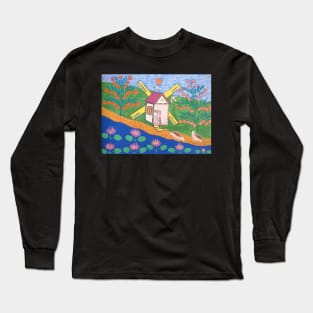 two pigeons drank water by a windmill and ford 1970 - Maria Primachenko Long Sleeve T-Shirt